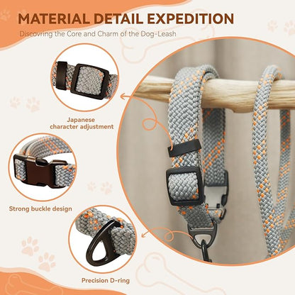 Solpaw Heavy Duty 4 FT Long Nylon Leash with Adjustable, Durable & Comfortable Leash,Reflective Double Handles Lead for Control Safety Training，Dog Collars for Medium, Large Dogs
