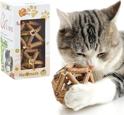 Gochanmon Catnip Toys-2Pcs Natural Silvervine Stick Catnip Ball&Bell Ball-Cat Toys for Indoor Cats- Cleaning Teeth Molar Tools Matatabi Cat Chew Toy-Kitten Toys All Breeds