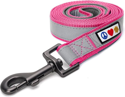 Pawtitas 6 FT Padded Dog Leash with Comfortable Neoprene Padding Handle - Pink Lead | Medium Reflective Dog Leash with Highly Reflective Band Perfect for Medium and Large Dogs and Puppies.