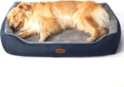 Tidore Orthopedic Dog Beds for Medium Dogs, Durable Egg Crate Foam Sofa Dog Bed wit Washable Removable Cover,Waterproof Lining,Pet Bed for Large Dogs (Navy Blue-Velvet, 39.4" L x 31.5" W x 7.4" Th)