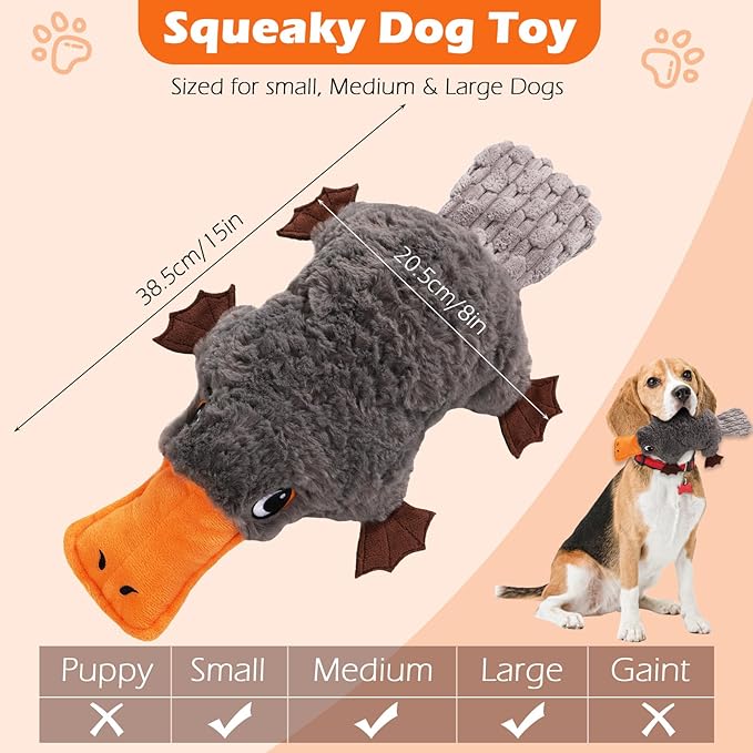 Platypus Dog Toy, Squeaky Interactive Plush Toy with Realistic Sound, Crinkle Paper, Soft & Durable for Indoor or Outdoor Tug of War, Training Reward for Small Medium Large Dogs
