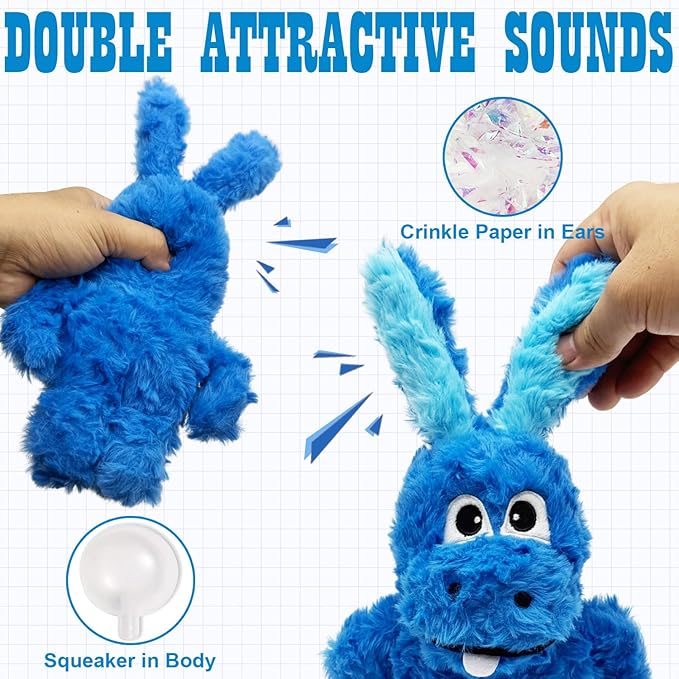 SLIWOWO Donkey Squeaky Dog Toys to Keep Them Busy, Stuffed Plush Dog Toy Birthday Gift Crinkle Pet Puppy Tug Toy for Small Medium Large Dogs(Blue)