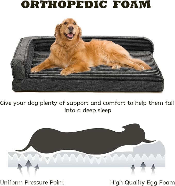 WINDRACING Orthopedic Dog Beds for Medium Dogs, Waterproof Egg Foam Dog Sofa Bed with L Bolster Sides, Washable Medium Pet Bed with Removable Cover & Non-Slip Bottom, 36 x 23 inch, Gray