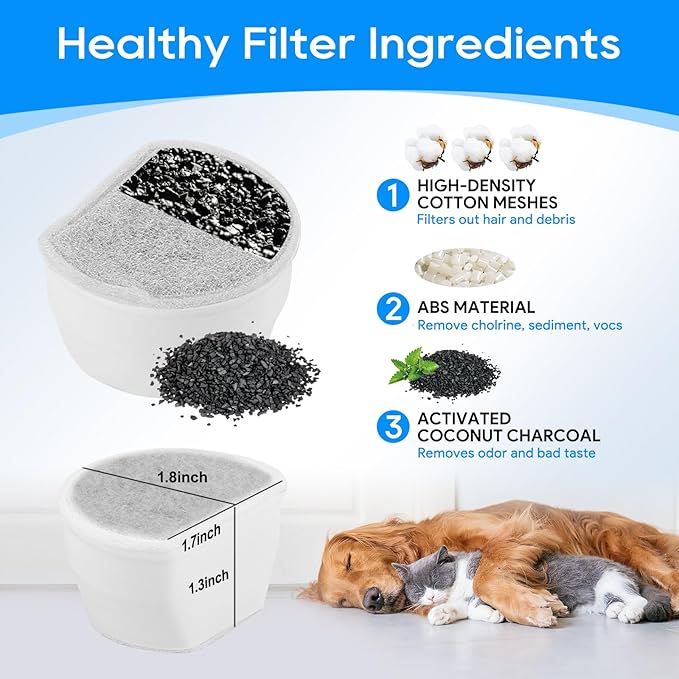 MyfatBOSS Replacement Carbon Filters for Drinkwell, Cat Water Fountain Filter, Dog Pet Fountain Filters Compatible with Petsafe Water Fountains Seaside Creekside Pagoda Seascape Butterfly Avalon 6PCS