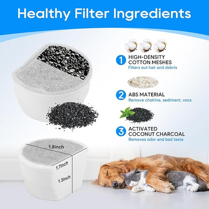 MyfatBOSS Replacement Carbon Filters for Drinkwell, Cat Water Fountain Filter, Dog Pet Fountain Filters Compatible with Petsafe Water Fountains Seaside Creekside Pagoda Seascape Butterfly Avalon 6PCS