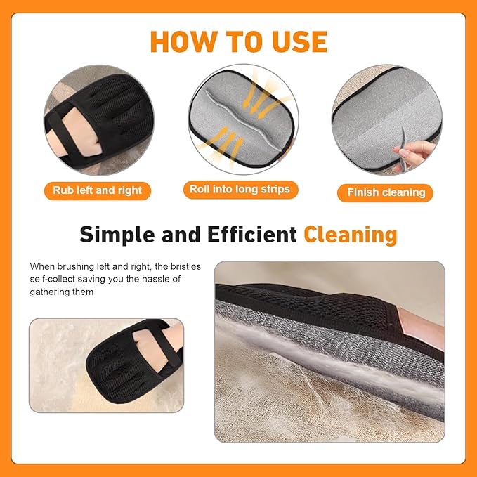 Florteen Pet Hair Removal Glove for Cats & Dogs Hair Remover,Reusable Electrostatic Pet Hair Remover Gloves,Magic Brush Pet Hair Removal Tool for Furniture,Couch,Car Seats,Clothing(2Pcs)