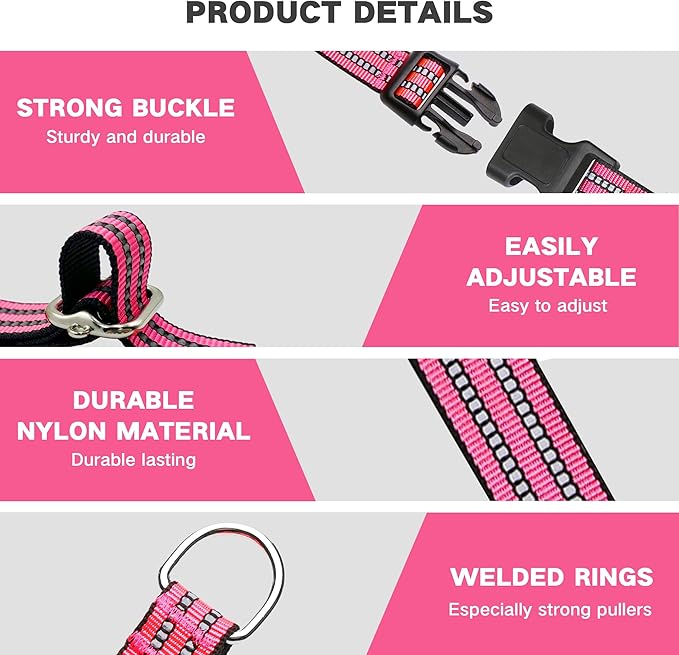 Hikiko Martingale Dog Collars Reflective Nylon Dog Collar with Quick Release Buckle Adjustable Training No Slip Dog Collar (Medium, Hot Pink)