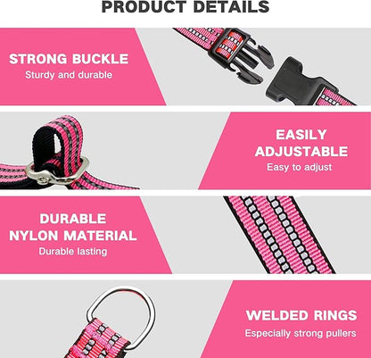 Hikiko Martingale Dog Collars Reflective Nylon Dog Collar with Quick Release Buckle Adjustable Training No Slip Dog Collar (Medium, Hot Pink)