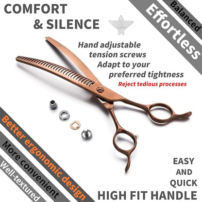High-end Professional Dog Grooming Curved Thinning Scissors Teeth Blending Shears Pet Texturizing Thinner Blender Shears 7.5 Inch Extremely Very Sharp Made Of Stainless Steel Alloy For Dog Cat Groomer
