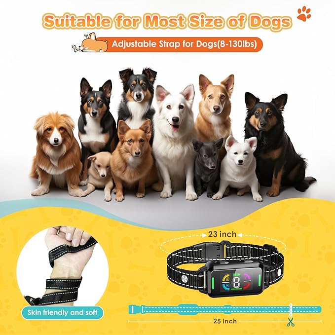 Dog Bark Collar, Bark Collars for Large Medium Small Dogs, Rechargeable Training Collar with 4 Barking Training Modes & 8 Level Sensitivity Adjustable Beep Vibration