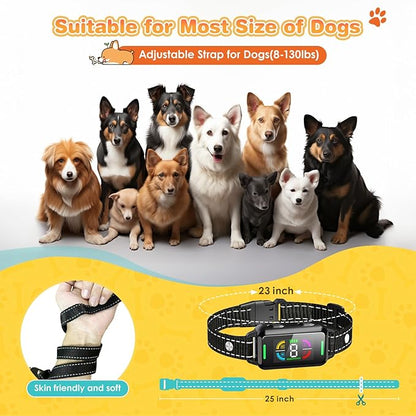 Bark Collars, Dog Bark Collar for Large Medium Small Dogs, Rechargeable Anti Bark Collar with 4 Barking Training Modes & 8 Level Sensitivity Adjustable Beep Vibration