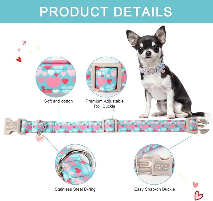 Unique style paws Valentine's Day Dog Collar Plastic Buckle Collar with Pendant Colorful Love Heart Gift Wedding Small Medium Large Boys Girls Dogs