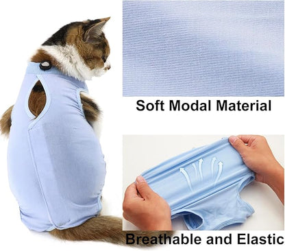 QIYADIN Cat Recovery Suit, Surgical Recovery Clothes for Abdominal Wound or Skin Disease, Cats Onesie After Surgery and Spay, E-Collar Alternative Pajama Suit (Blue, Small)