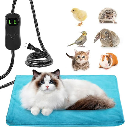 ANPHSIN Pet Heating Pad for Small Cat Dog - 12" x 15.7" 6-Level Heat Settings Heated Pad with Anti Chew Cord, Warmer Mat for Chicks Bunny Rabbits