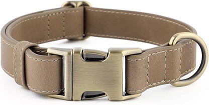 Plutus Pet Genuine Leather Dog Collar – Adjustable Pet Collar with Quick Release Metal Buckle, Soft Real Leather for Small Medium Large Dogs, Heavy Duty & Skin-Friendly (Ash Brown, M)