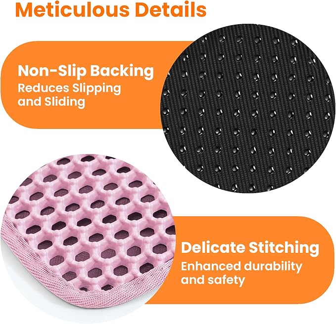 Petinstinct Small Cat Litter Mat, 20x14’’ Double Layer Honeycomb Cat Litter Box Mat, Non Slip Waterproof Urine Proof Litter Trapping Mat for Floor, Kitty Litter Pad, Indoor Pet Supplies, Pink
