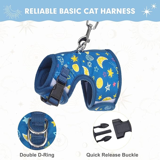 BINGPET Cat Harness with Leash Escape Proof - Fashionable Mesh Cat Dog Walking Harness Leads, Adjustable for Kitties Puppies Small Animals,Galaxy,M