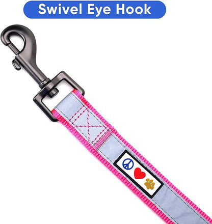 Pawtitas Pink Dog Leash 6 ft Custom ID Lead for Dogs & Puppies Reflective Comfortable Padded Handle Embroidered Name & Phone Number