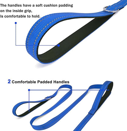 6 FT Dog Leash with 2 Padded Handle Nylon Reflective Dogs Leashes for Small Medium Large Dogs Blue
