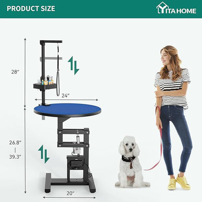 YITAHOME 24" Electric Lift Dog Grooming Table, Rotating Desktop Grooming Table for Dogs at Home, Adjustable Overhead Arm & Tools Organizer Pet Grooming Station for Small Dogs Cats, Blue