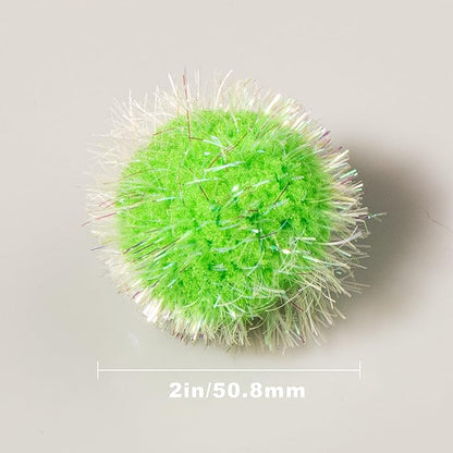 VAPKER 30 Pcs Cat Ball Toys Sparkle Balls Extra Large 2 Inch Cat's Favorite Chase Glitter Ball Glitter Tinsel Pom Poms Balls Green Color