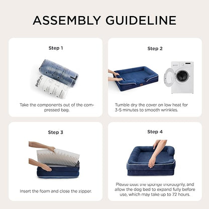 Bedsure XXL Orthopedic Dog Bed for Extra Large Dogs - Washable Giant Dog Cat Bed Waterproof, Comfort Dogs Couch Sofa with Washable Removable Cover, Pet Bed with Nonskid Bottom, Blue Navy, 52"
