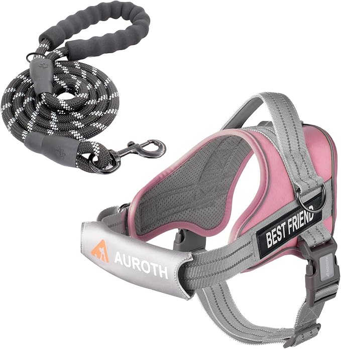 AUROTH Dog Harness and Leash Set, Soft Padded Dog Vest with 5.25FT Dog Leash, No Choke, Easy On Pet Vest, Adjustable Reflective No Pull Dog Harness for Large Dogs, Easy Walking and Training