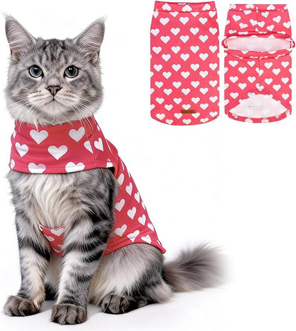 EXPAWLORER Soft Cat Sweater - Sweaters for Cats Only Warm Kitten Clothes, Fall and Winter Pet Coat Pullover Design, Fleece Sweatshirt Clothing Also for Puppy Small Dogs, Pink Heart M