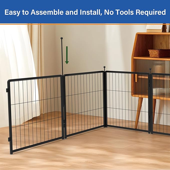 PETREEK Dog Playpen 36 inch 12 Panels for Indoor & Outdoor Use – Heavy-Duty Metal Pet Fence with Ground Stakes, Rounded Ball Tops for Safety, Stable & Foldable Design, Easy to Assemble