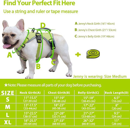 Huntboo Escape Proof Dog Harness, Escape Artist Harness, Reflective Dog Harness with Handle, Durable,Adjustable Vest for Small Medium Large Dogs Walking, Training,and Running Gear(Green,XL)