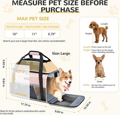 Lekereise Top-Expandable Pet Carrier 18x13x9.5 Inch Southwest Frontier Airline Approved Soft Sided Underseat to 15lbs Travel Carriers for Small Cats Dogs with Locking Safety Zippers Anti-Scratch Mesh