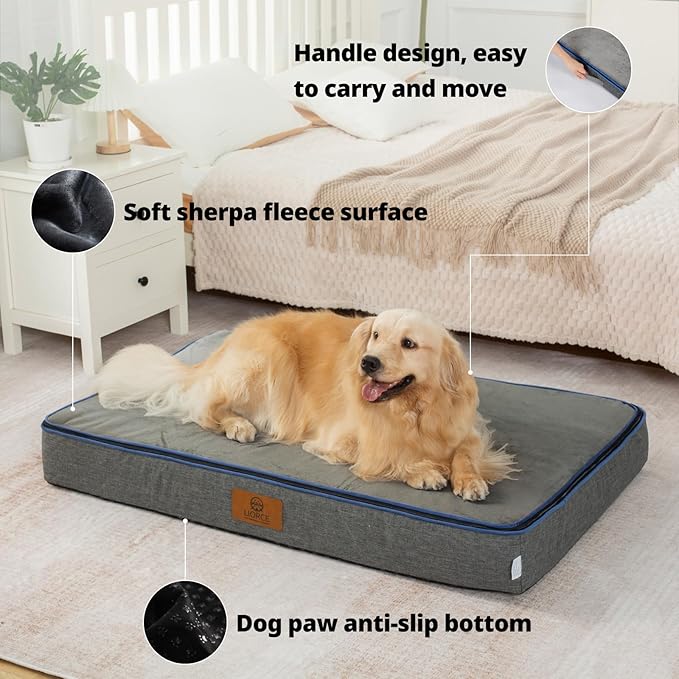 LIORCE Orthopedic Memory Foam XXL Dog Bed - 6" Thick Beds for Extra Large Sized Dog - Waterproof Removable Washable Cover & Wrap-Around Zipper - Ultimate Comfort & Easy Maintenance, Dary Grey