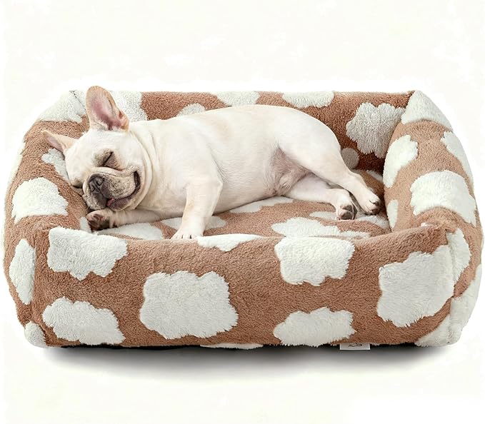 JOEJOY Small Dog Bed for Small Dogs, Rectangle Washable Orthopedic Dog Bed with Removable Zipper Cover, Cute Soft Calming Puppy Pet Bed with Jacquard Shaggy Plush & Non Skid Bottom