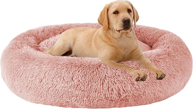MFOX Calming Dog Bed (S/M/L/XL) for Medium and Large Dogs Comfortable Pet Bed Faux Fur Donut Cuddler Up to 15/30/50/90lbs