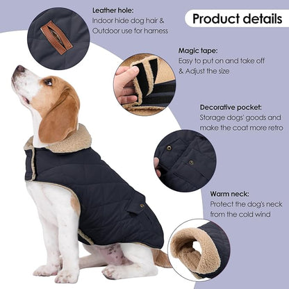 Winter Coat for Small Dogs, Puppy Plaid Jacket, Dog Jacket for Cold Weather, Windproof Warm Garments, Pets Thickened Outfits Indoor Outdoor, NavyBlue S