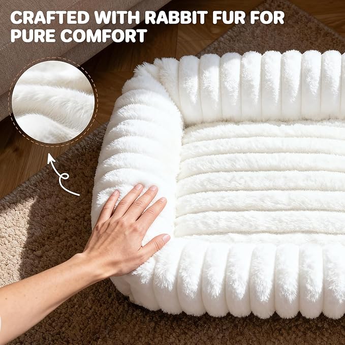 Dog Beds Large Sized Dog, Washable Self Warming Dog Cat Bed Rectangle Orthopedic Large Pet Sofa, Super Soft Plush Rabbit Fur Pet Couch Cute Cat Bed with Removable Zipper Cover & Anti-Slip Bottom