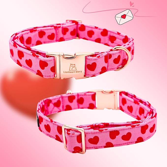 Lionheart glory Valentine Collar, Red Hearts Dog Collars for Medium Cute Dog Collars Spring Female Pet Gift Adjustable Heavy-Duty Dog Collar Holiday