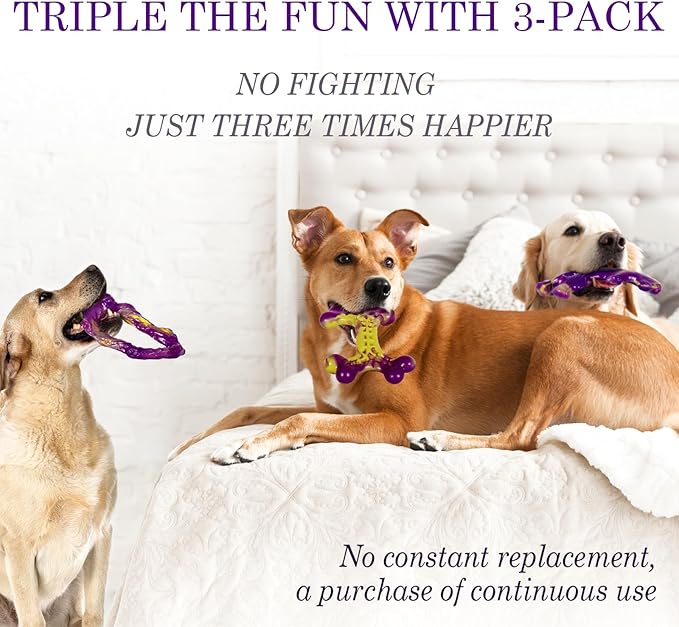 Frienhund Tough Dog Toys for Aggressive Chewers 3 Pack, Indestructible Dog Toy for Large Dogs, Bacon Flavored, Keeps Dogs Busy