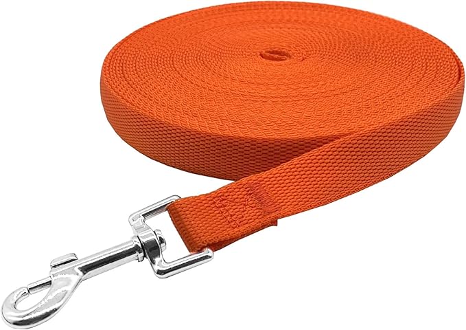 Nylon Training Dog Leash for Small Medium Large Dogs, 15ft 20ft 30ft 50ft Long Leash Dog/Puppy Lead for Obedience Recall Training, Camping (1" x 15ft, Orange)