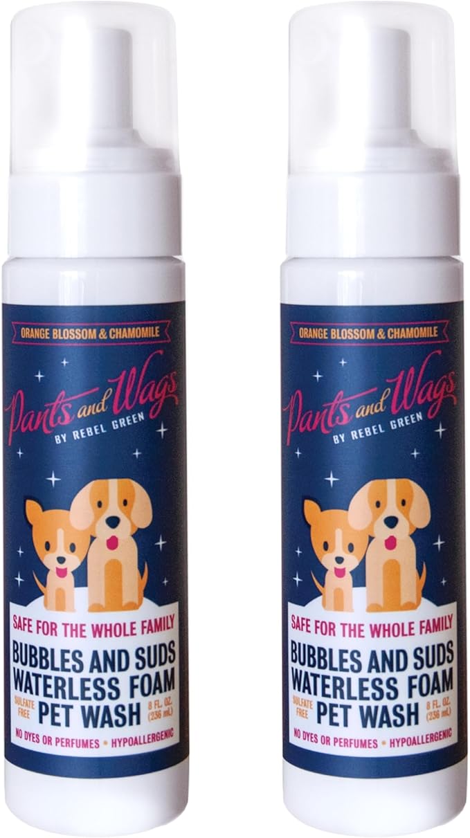 Pants and Wags by Rebel Green Bubbles & Suds Waterless Foam Pet Wash - Orange Blossom & Chamomile - Hypoallergenic - No Dyes or Perfumes - 8 fl oz - 2-Pack