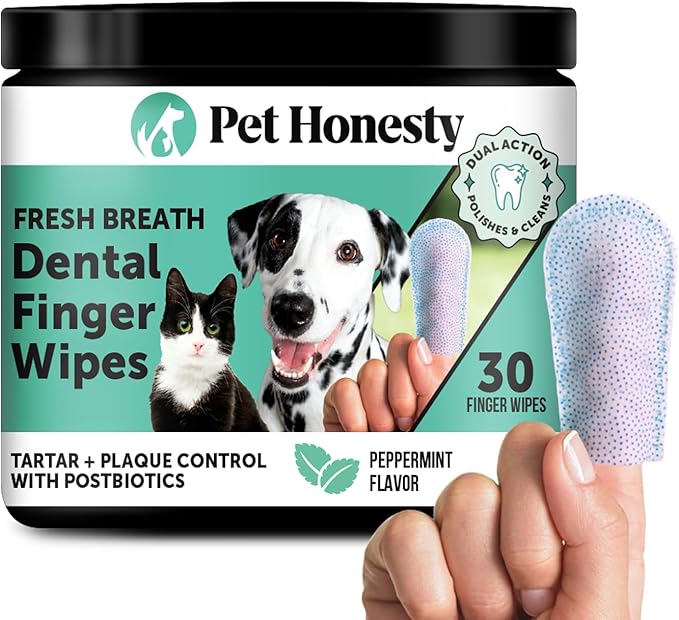 Dog Dental Finger Wipes for Teeth Cleaning Plaque Off - Dental Care for Dogs & Cats, Stain & Tartar Remover for Teeth, Finger Toothbrush Wipes, Gum Care with Zinc, Green Tea, + Postbiotics - 30 ct