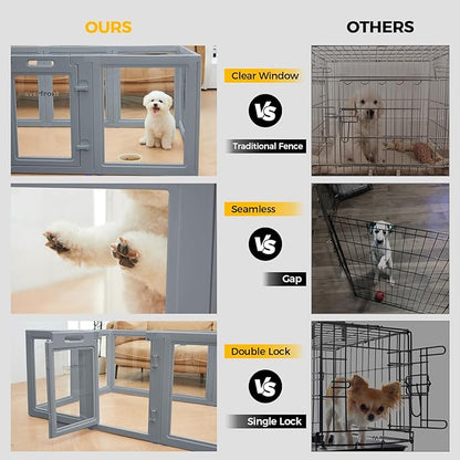 Everfront Clear Dog Play Pen - Easy Assemble Durable Plastic Acrylic Dog Playpen - Dog Playpen Indoor, Puppy Playpen, Cat Playpen, Small Animal Playpen, Dog Play Pen Indoors (Grey, 30.3" H, 8PCS)
