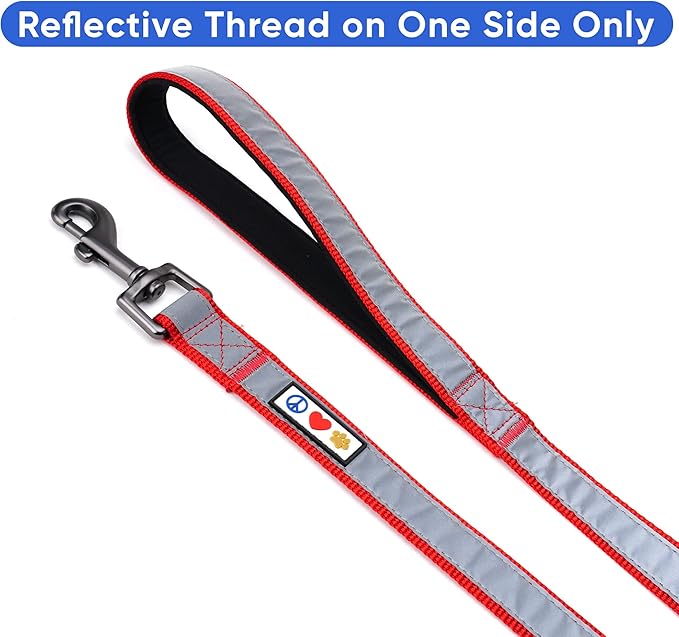 Pawtitas 6 FT Padded Dog Leash with Comfortable Neoprene Padding Handle - Red Lead | Small Reflective Dog Leash with Highly Reflective Band Perfect for Medium and Large Dogs and Puppies.