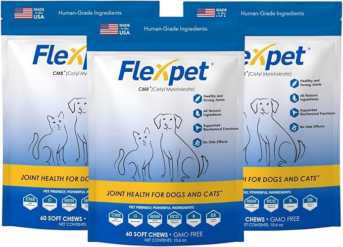 Hip & Joint Supplement for Dogs & Cats with Cetyl Myristoleate, Glucosamine, Collagen, MSM - Max Strength Joint Support for Mobility, Senior Pets, Large Breeds - 180 Soft Chews (Bacon/Cheese)
