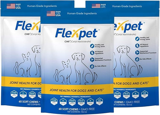Hip & Joint Supplement for Dogs & Cats with Cetyl Myristoleate, Glucosamine, Collagen, MSM - Max Strength Joint Support for Mobility, Senior Pets, Large Breeds - 180 Soft Chews (Bacon/Cheese)