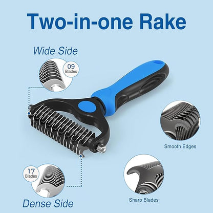 4 in 1 Skin Friendly Grooming kit including Dematting Rakes,Self Cleaning Slicker Brush,Deshedding Brush,Flea Comb for Haired cat Dog and Small Animals.