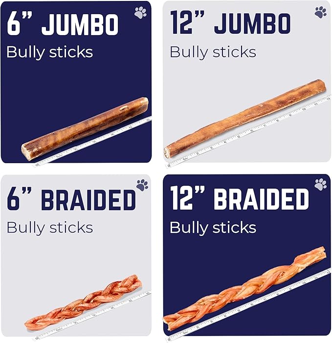 Devil Dog Pet Co. Jumbo Bully Sticks – 6 Inch, 6 Pack Dog Chews, 100% Natural Free-Range Grass-Fed Beef – Long Lasting, Rawhide-Free Treats for Dogs