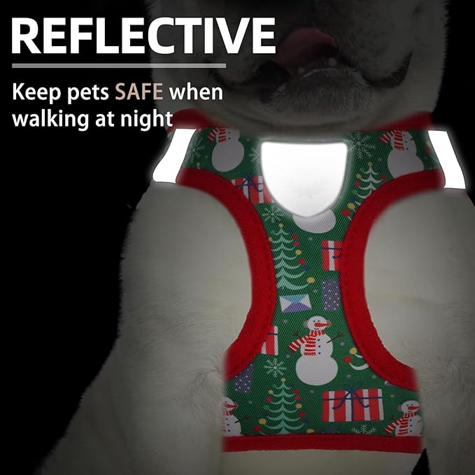 PUPTECK Adjustable Dog Harness Collar and Leash Set Step in No Pull Pet Harness for Small Medium Dogs Puppy and Cats Outdoor Walking Running, Soft Mesh Padded Reflective Vest Harnesses, Christmas, XXS