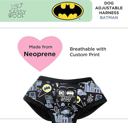 Sassy Woof Dog Adjustable Harness - Batman™ - S, Breathable Mesh, No Pull Design with Two D-Rings, Patented Design, Perfect for Small Dogs and Puppies - Officially Licensed