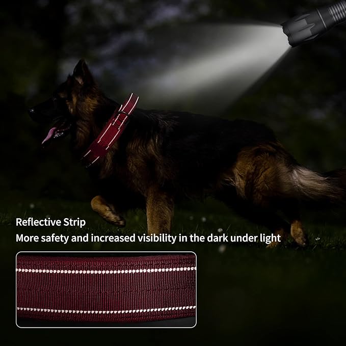 Annchwool Tactical Dog Collar for Medium and Large Dog,Adjustable Military Dog Collar with Soft Padded Handle,Heavy Duty Double Buckle Design(Red,XL)